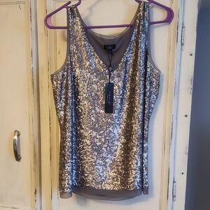 Talbots Nwt Sequin Silver Tank Top